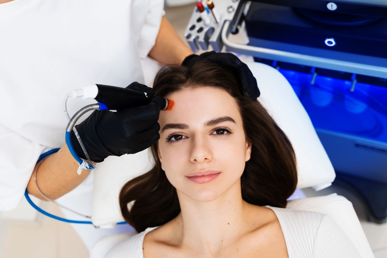 Frau erhält eine professionelle Hydrafacial-Behandlung für frische und gepflegte Haut